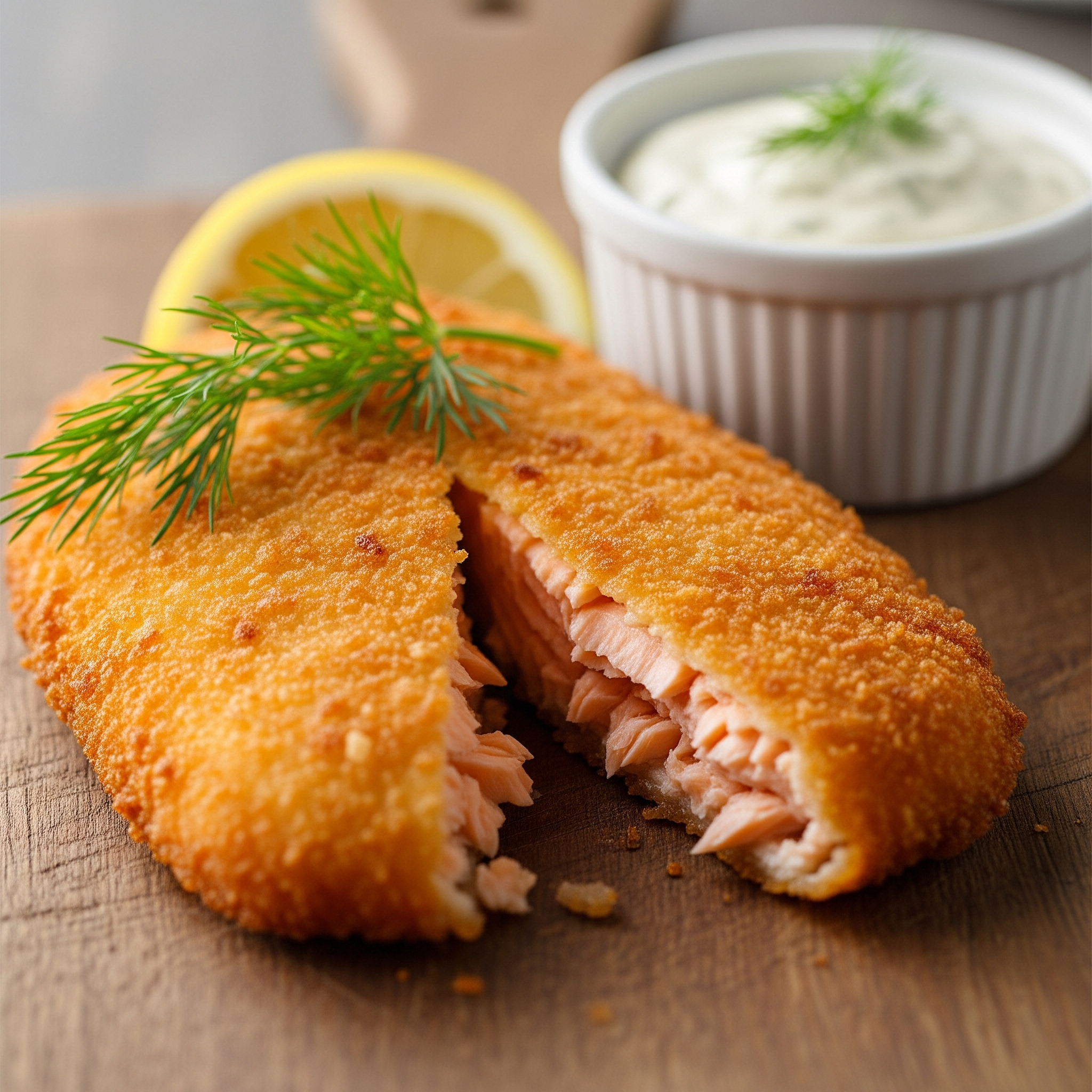 Salmão empanado e crocante